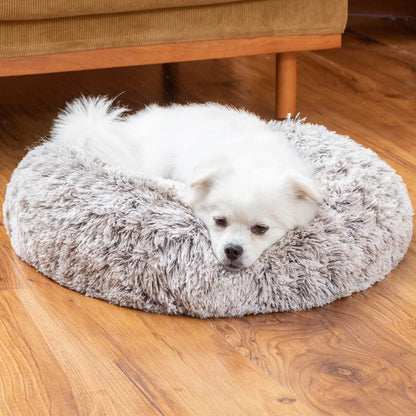 Calming Dog Bed for Small Dogs - Donut Washable Small Pet Bed, Anti-Slip Round Fluffy Plush Faux Fur Large Cat Bed