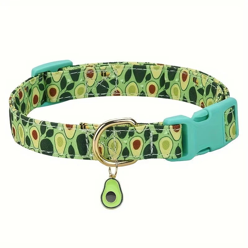 the TUTTIFRUTTI PAWS COLLAR - 1PCS Fruit Print Polyester Dog Collar Set with Adjustable Buckles and Zinc Alloy Rings, Stylish and Durable, Machine Washable