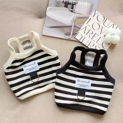 Summer Puppy Clothes Striped Small Dog Vest Bichon Frise Comfortable Black Dog Halter Vest Pet Clothes with D Ring