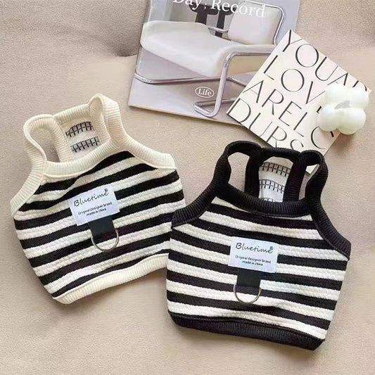 Summer Puppy Clothes Striped Small Dog Vest Bichon Frise Comfortable Black Dog Halter Vest Pet Clothes with D Ring