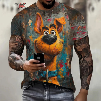 the CRAZY DOG - Summer Funny Dog Pattern 3D Print Men's T-Shirt, Casual O-Neck Loose Short Sleeve Fashion Trend Men Clothing, Oversized T-Shirt
