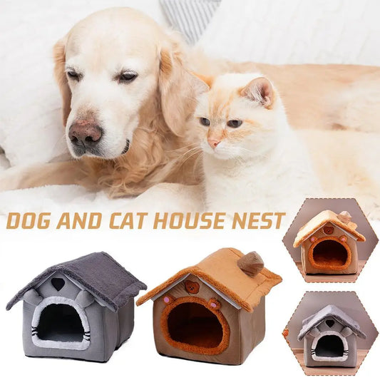 Cat Dog House Nest Winter Warm Pet Bed Small For Dogs Cats All Season Removable Washable Pet Nest Waterproof Bottom Cozy Shelter