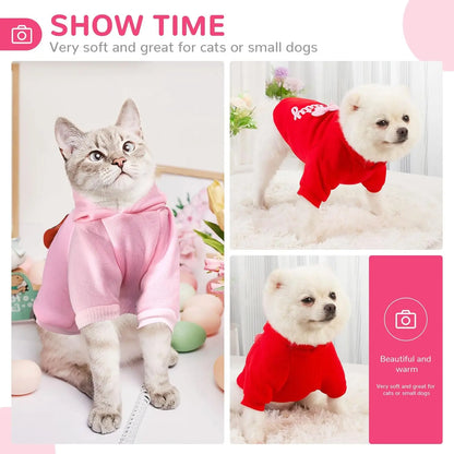 Small Medium Dog Hoodies Fleece-Lined Hooded Sweater, Autumn Winter Dog Clothes Puppy Pullover with  Leash Hole Pet Apparels
