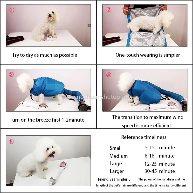 Foldable Pet Drying Bag Portable Efficient Drying Bag for Dog Cats Bathing Hair Drying Grooming Dog Cleaning Small Medium Large