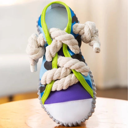 the BITESTRIDE SQUEAKY - Dog Squeak Toy, Teeth Grinding Bite Resistant Slippers Shape Puppy Chew Toy with Cotton Rope, Pet Chewing Toys, Dog Toys