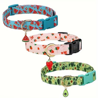 the TUTTIFRUTTI PAWS COLLAR - 1PCS Fruit Print Polyester Dog Collar Set with Adjustable Buckles and Zinc Alloy Rings, Stylish and Durable, Machine Washable