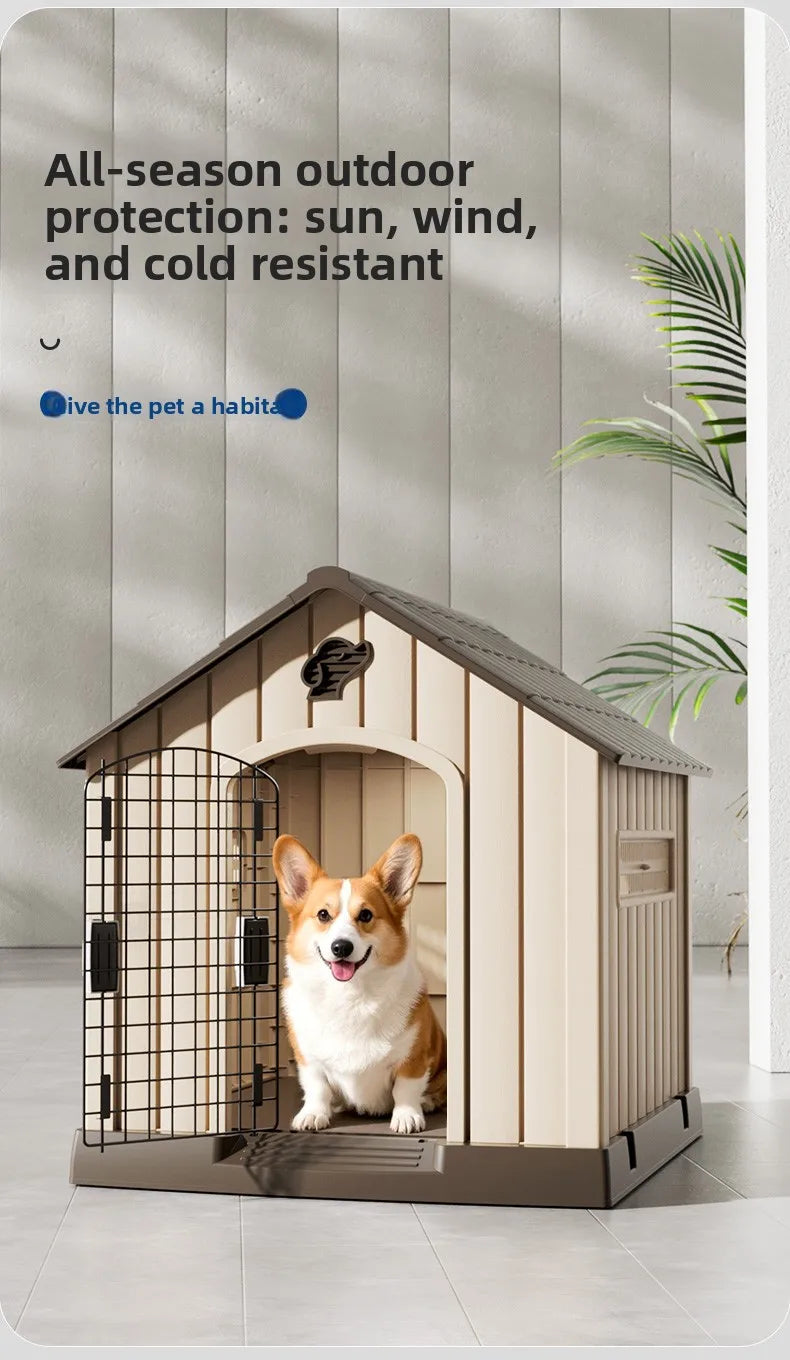 the HAPPY HOME - Kennel Outdoor Medium-Sized Dog Four-Season Universal Cold and Rain-Proof Pet Winter Doghouse, Villa Outdoor House Waterproof