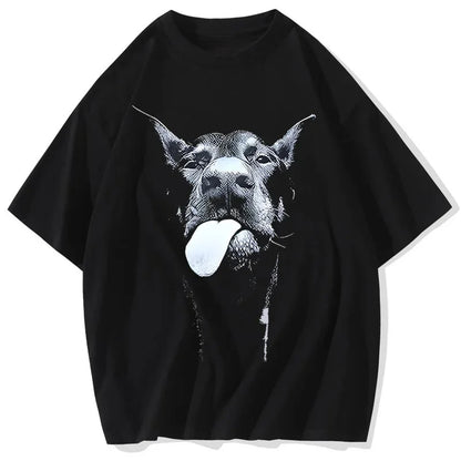 the ALPHA ATTITUDE - Men Gothic Letter Dog Printed T-Shirt, Hip Hop Streetwear Punk Summer Vintage Washed Oversized T-Shirts