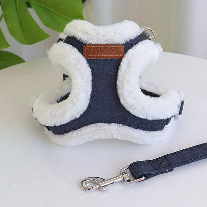 the FURHAVEN WINTER HARNESS SET - Winter Warm Dog Harness/Leash Set, Soft Fur Padded Dogs Vest Harness with Lead Leash, Adjustable for Small/Medium/Large Dogs/Cats