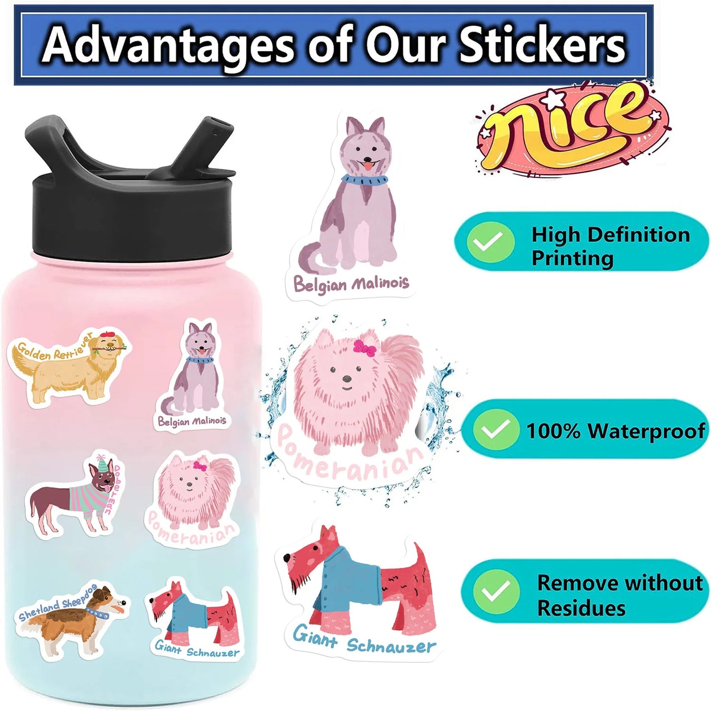 100/200/300PCS Cute Dog Series Graffiti Stickers Phone Laptop Computer Pad Decal Cup Stationery Luggage Waterproof Small Sticker