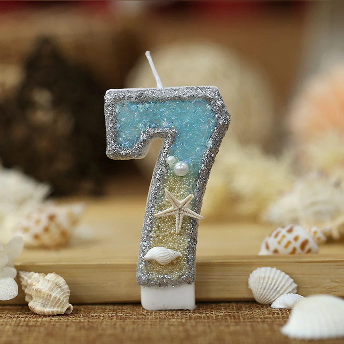 1PC 0-9 Digital Glitter Candles Summer Beach Starfish Birthday Cake Decoration Candles Ocean Themed Party Cake Decoration