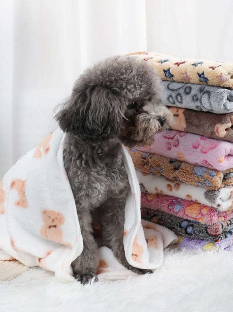 the PAWFLEECE PAWPRINT BLANKET - Soft Fluffy High-Quality Pet Blanket, Flannel Dog Sleeping Blanket, Paw Print Pattern Pet Mat, Warm Comfortable Blanket for Cats/Dogs