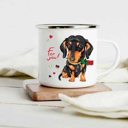 Peace Love Dogs Print Creative Enamel Coffee Mugs Cartoon Dachshunds Dog Paw Party Beer Juice Milk Cups Friend Birthday Gifts