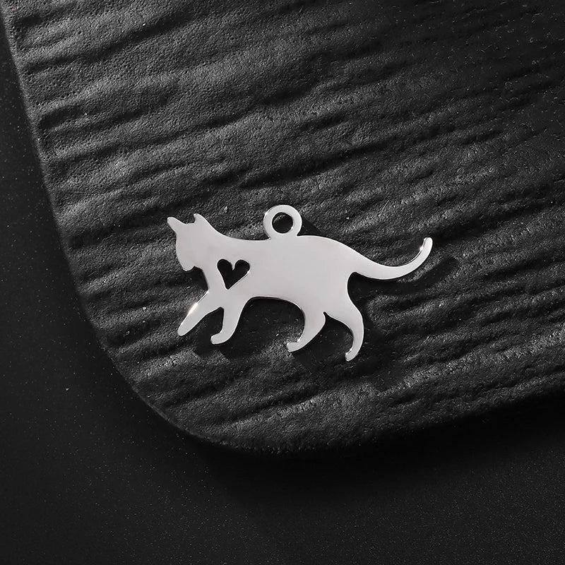 5pcs/lot Stainless Steel Charms Animal Cat Dog Charm Connector For DIY Necklace Bracelet Jewelry Making Supplies Accessories
