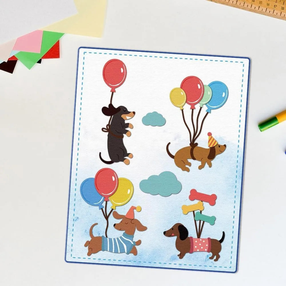 Balloon Dachshund Die Cuts Carbon Steel Die Cuts Cutting Dies Dog Frame Stencils Scrapbooking Embossing Template Dies for Card