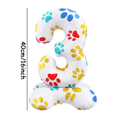 1pc 16inch White Number Standing Ballons Dog Paws Animals Pet Foil Balloons Kids Happy Birthday Party Decoration Baby Shower