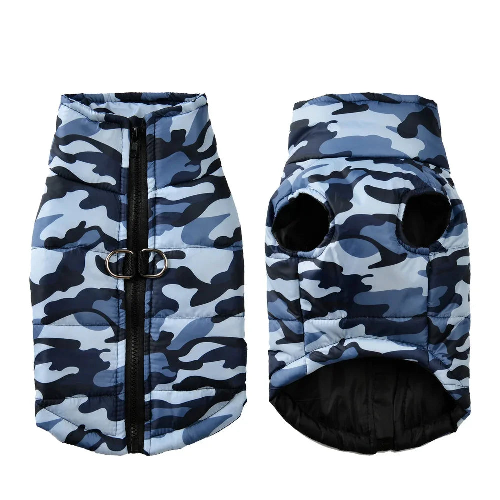 the CAMO COLDFRONT JACKET - Winter Dog Clothes for Medium/Large Dogs, Jacket Waterproof Labrador Coat, Camouflage Print Golden Retriever Outfits, Pet Costume