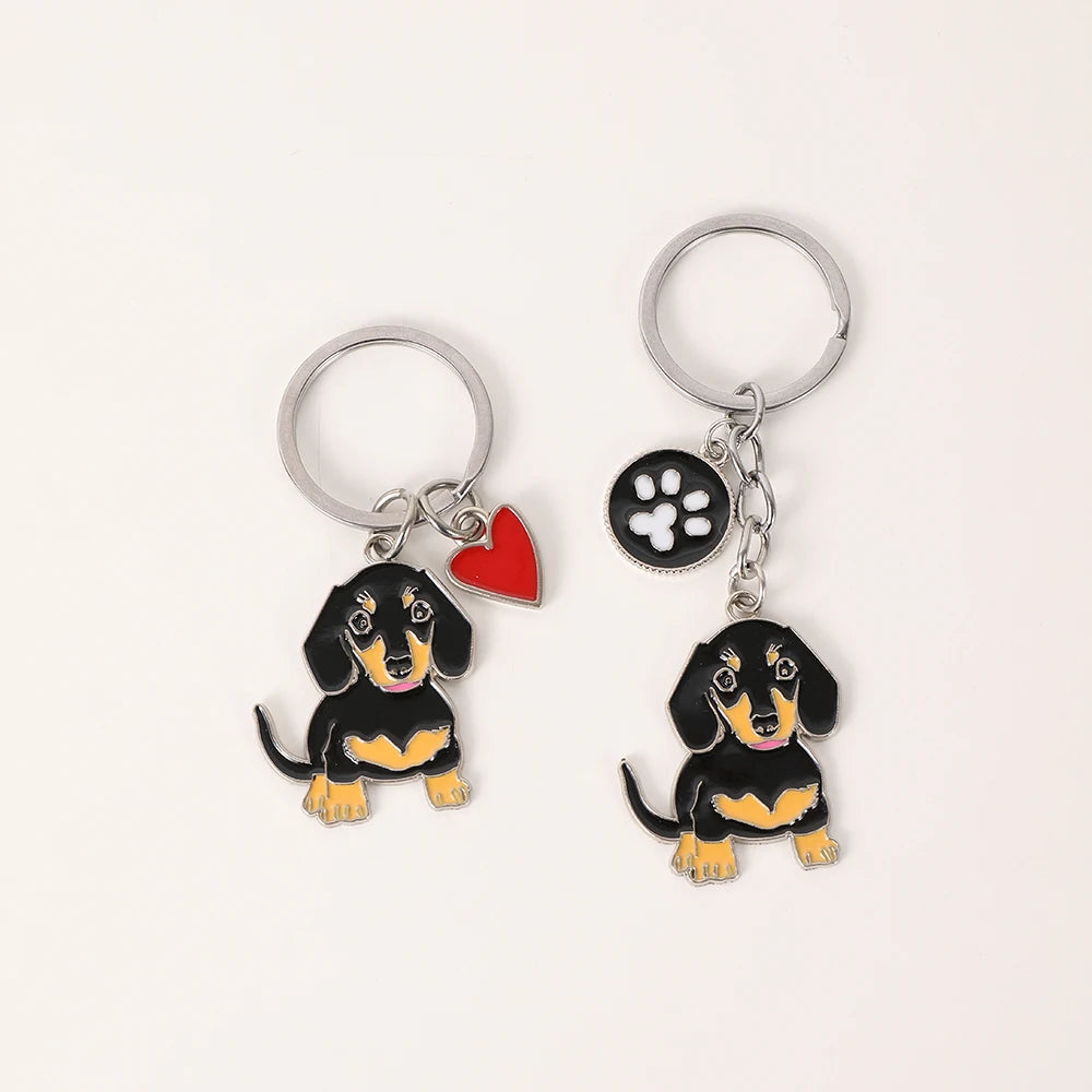 Metal Cute Dachshund Bulldog Dog keychains car key ring pet dogs heart Tag key men gift Metal Pendant best friend gifts
