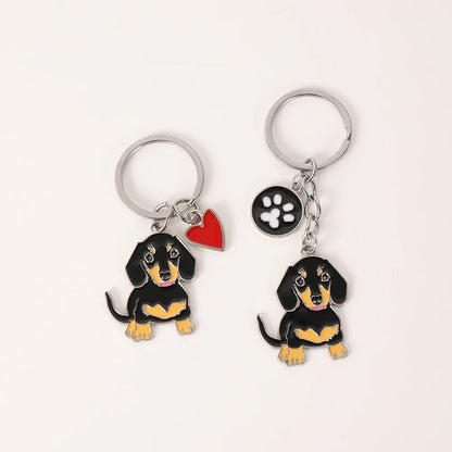 Metal Cute Dachshund Bulldog Dog keychains car key ring pet dogs heart Tag key men gift Metal Pendant best friend gifts