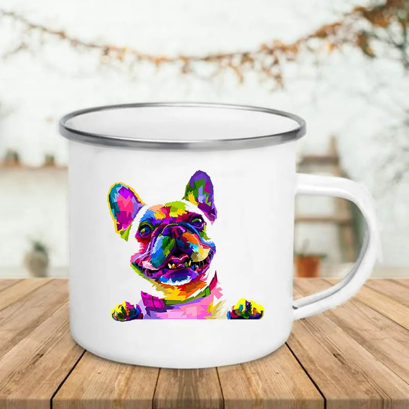 Watercolor Dog Printed Creative Coffee Cup Drinks Wine Beer Juice Milk Cups Camping Mug Handle Enamel Mugs Gifts for Lover Dogs