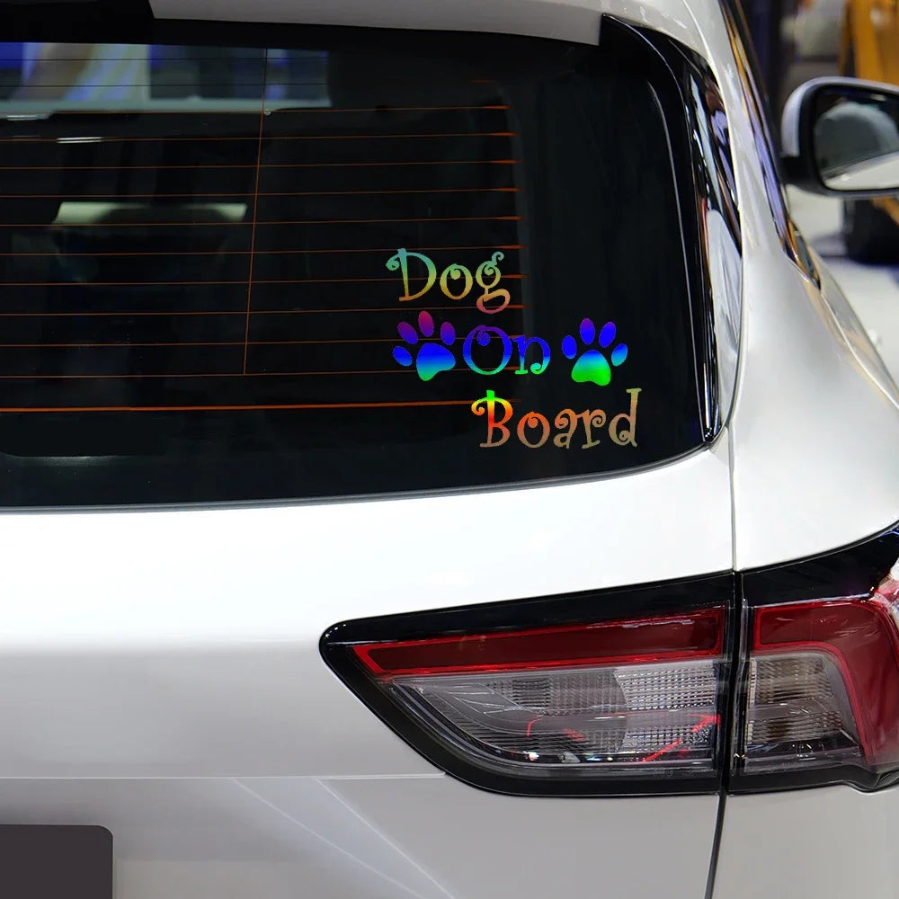 Dog On Board Dog Footprints PVC Decorative Stickers Vinyl Film Cute Funny Decal For Car Body Bumper Rear Window Auto Accessories
