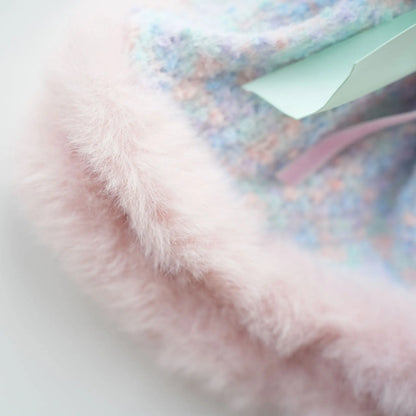 Pet Colorful Bow Set Skirt Autumn/Winter Bow Plush Coat Dress Warm Clothes Teddy Clothes Puppy Clothes for Small Dogs