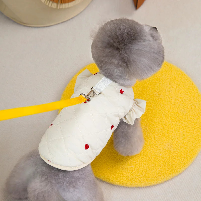Dog Clothes Pet Clothing Small Dog Cat Warm Coat Autumn Winter Waterproof Comfortable 24 Love Flounced Sleeve Cotton Vest Outfit