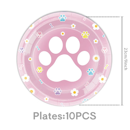 Boys Girls Birthday Disposable Tableware Party Decor Dog Paw Prints Plates Cups Napkin Baby Shower Birthday Party Supplies