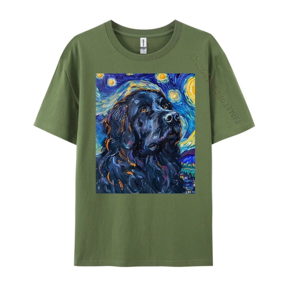 the DOG VAN GOGH - Newfoundland Dog Van Gogh Starry Night Art T-Shirts