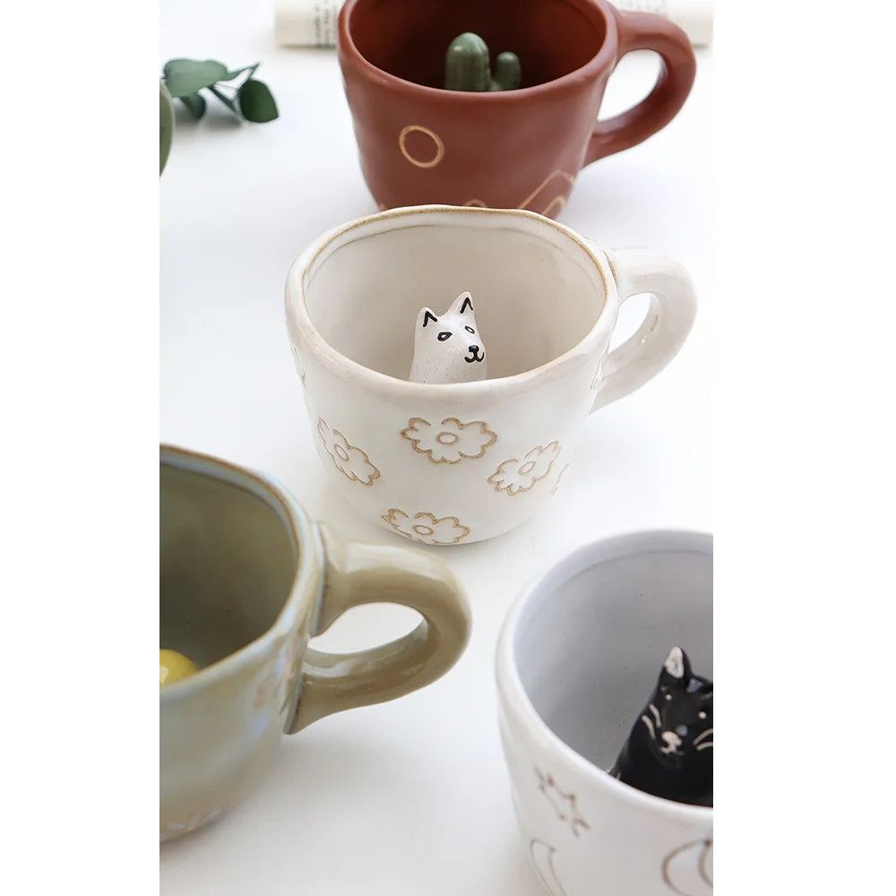 360ml Creative Cute Handmade 3D Snail Daisy Dog Cat Coffee Mugs Ceramic Funny Cartoon Animal Tea Milk Cups Unique Birthday Gift