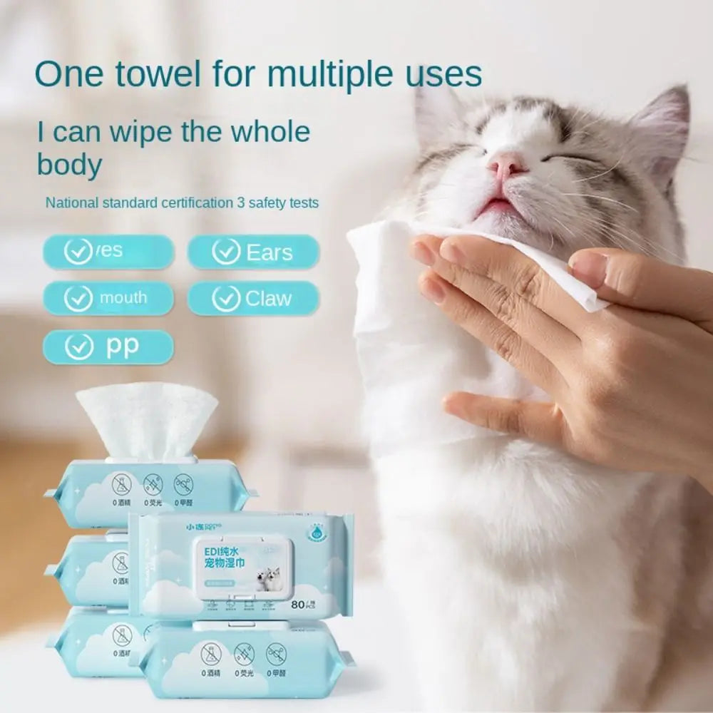 the PET WIPES - 80Pcs/Pack Pet Wipes, Pet Eye and Ear Wipes for Wiping Pets, Dog/Cat Pure Water Wet Pet No-Rinse Tear Stain Removal Cleaning