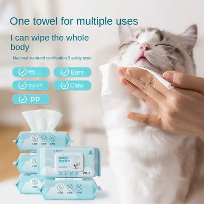 the PET WIPES - 80Pcs/Pack Pet Wipes, Pet Eye and Ear Wipes for Wiping Pets, Dog/Cat Pure Water Wet Pet No-Rinse Tear Stain Removal Cleaning