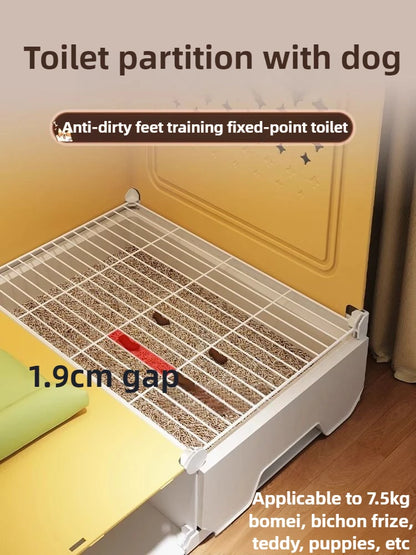 the PUPPY VILLA - Indoor Small Teddy Dog Cage, Toilet Bichon Dog Houses, Bed Anti Jailbreak Household Puppy Villa, Integrated Breathable Pet Kennel