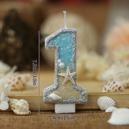 1PC 0-9 Digital Glitter Candles Summer Beach Starfish Birthday Cake Decoration Candles Ocean Themed Party Cake Decoration