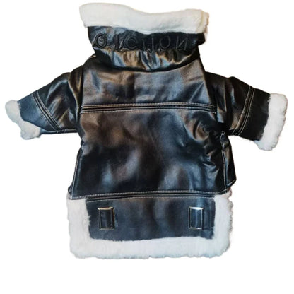 the BIKER DOG - Thickened Fur Integrated Motorcycle Jacket, Pet Clothes, Winter Clothing, Small Dog, Teddy, Pomeranian, Schnauzer