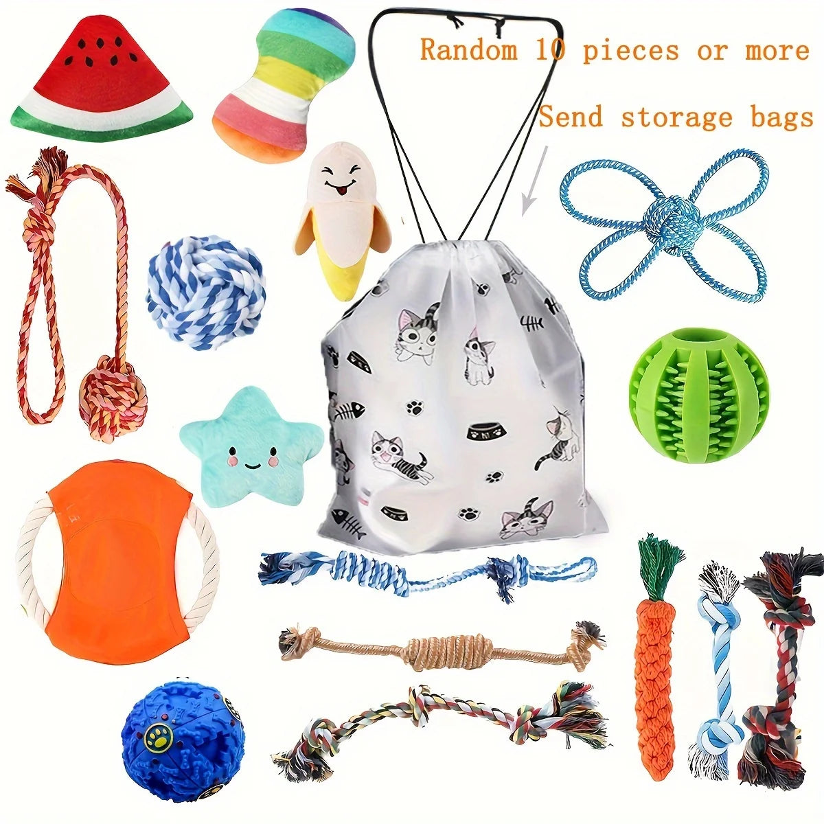 5/15/20/30pcs Random Type Durable Tough Interactive Cotton Pet Puppy Toys Vocal Toys For Small And Medium Dog Supplies