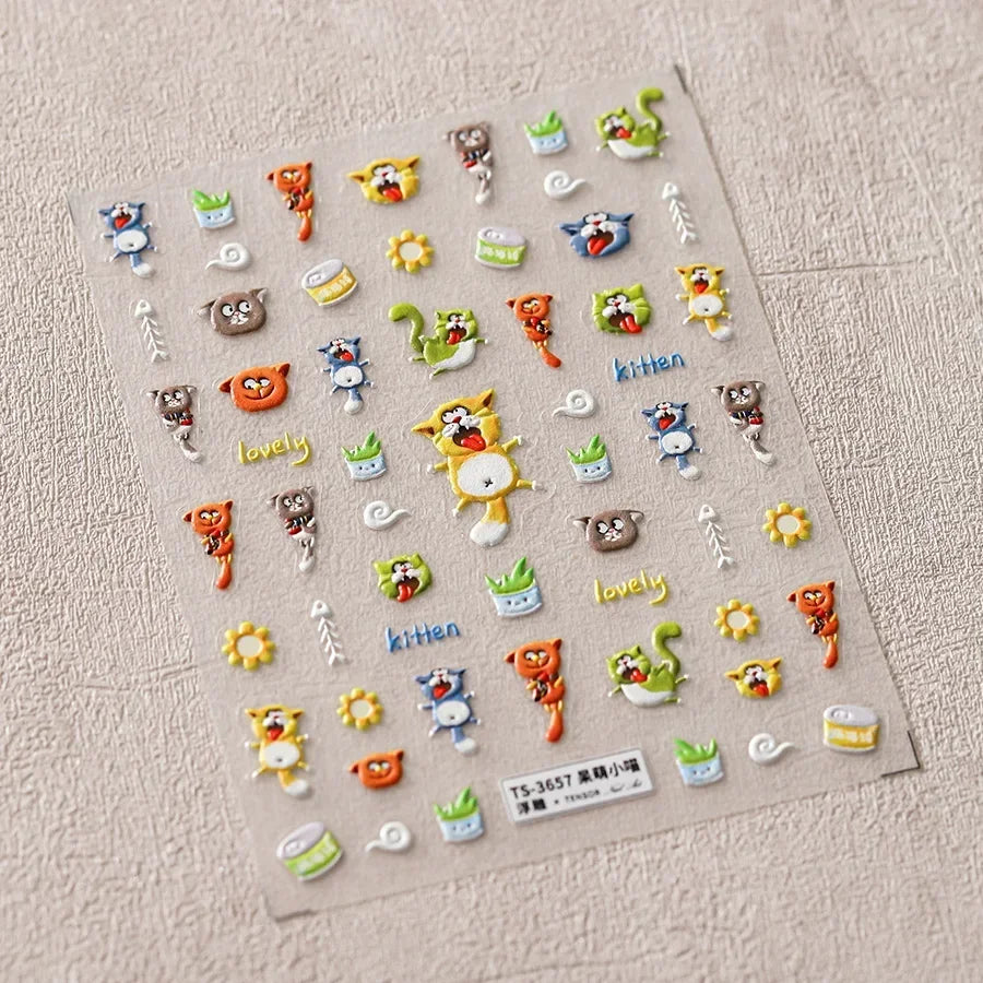 Colorful Balloon Cute Puppy Flower Cherry Bowknot Love Happy Dog Animal Self Adhesive Nail Art Sticker Decoration Manicure Decal