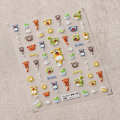 Colorful Balloon Cute Puppy Flower Cherry Bowknot Love Happy Dog Animal Self Adhesive Nail Art Sticker Decoration Manicure Decal