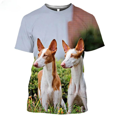 the IBIZAN HOUND DOGS - Ibizan Hound Dogs Hunting 3D T-Shirt, Men's/Women's Dog Summer Short Sleeve Harajuku Top