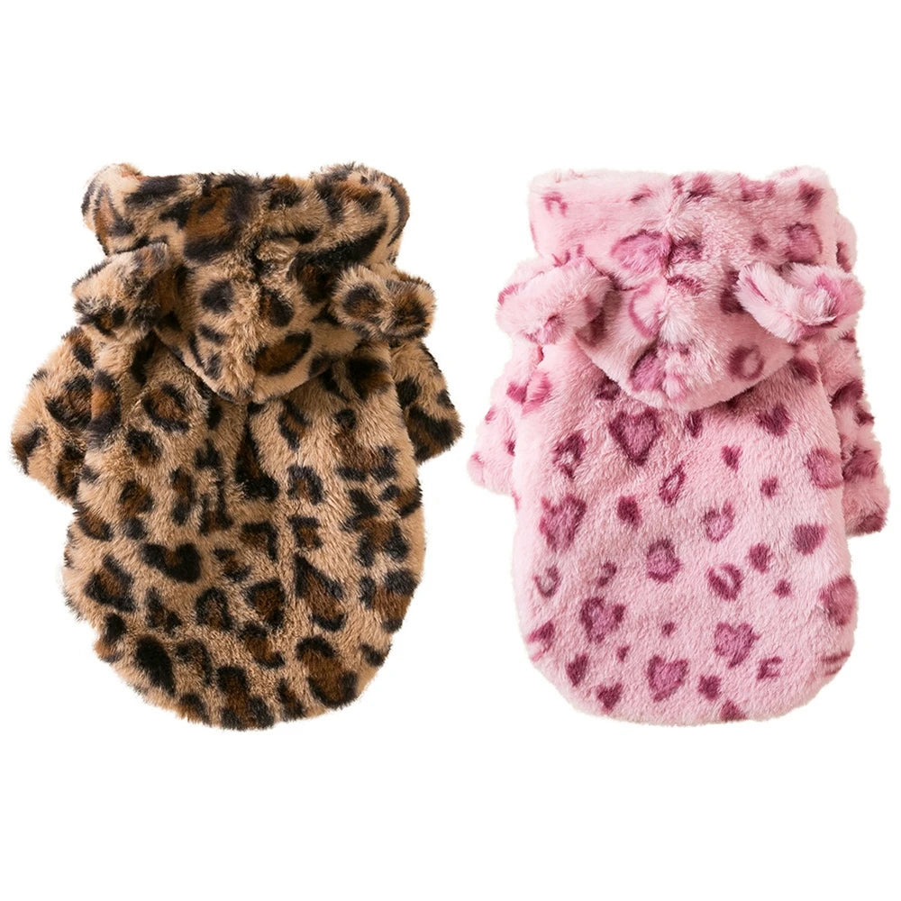 the LEOPARD LUXE HOODIE - Winter Pet Dog Clothes, Warm Fleece Dog Hoodie, Leopard Dog Coat Jacket, French Bulldog Clothing for Small Dogs, Pet Costumes