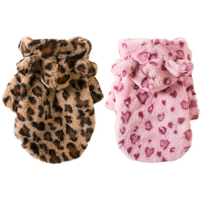 the LEOPARD LUXE HOODIE - Winter Pet Dog Clothes, Warm Fleece Dog Hoodie, Leopard Dog Coat Jacket, French Bulldog Clothing for Small Dogs, Pet Costumes