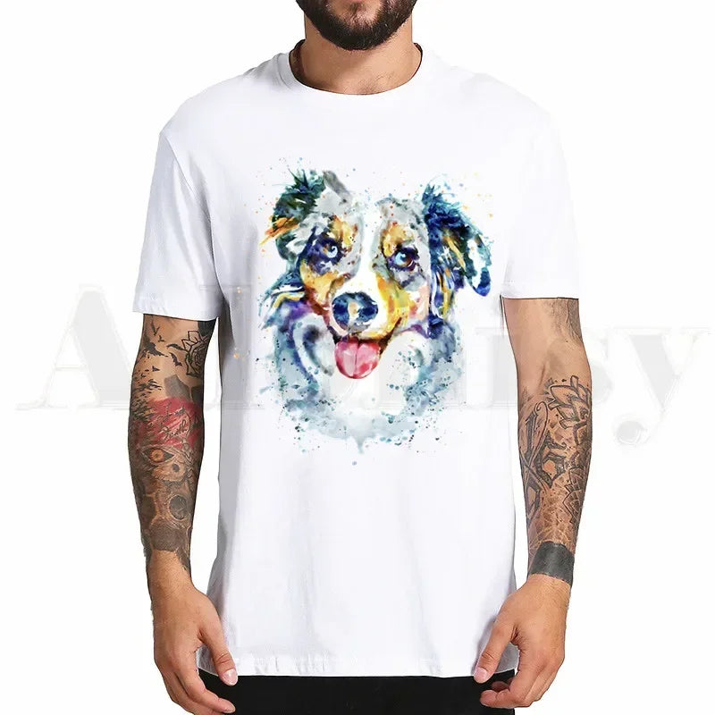 the BORDER COLLIE - Border Collie Print T-Shirt, Hip Hop Girl Print Top Tees, Harajuku Dog Cartoon Funny Kawaii Art T-Shirts, Men Fashion Summer T-Shirts