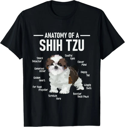 the SHIH TZU ANATOMY - Anatomy of Shih Tzu Animal Dog Breeder Canine Lover T-Shirt, Regular Short Sleeve Tops, O-Neck Casual Style Summer Cotton Tee