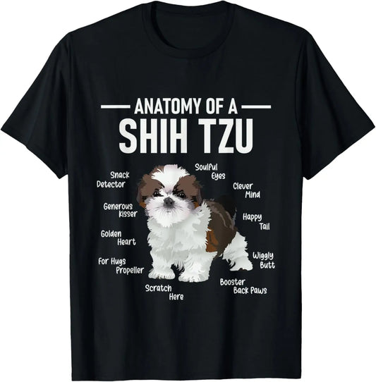 the SHIH TZU ANATOMY - Anatomy of Shih Tzu Animal Dog Breeder Canine Lover T-Shirt, Regular Short Sleeve Tops, O-Neck Casual Style Summer Cotton Tee