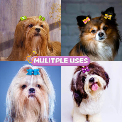 20pcs Pet Dog Cute Hair Bows with Rhinestone&Flowers Ribbon Bows Dog Hair Accessory Dog Groomining Pet Supplies