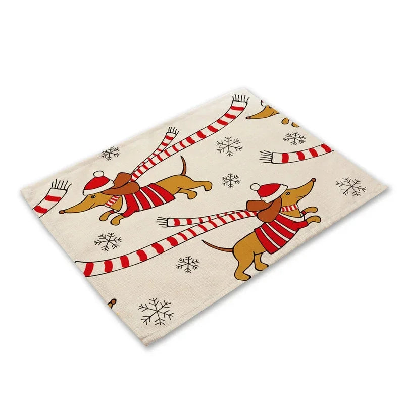 Pug Dog Pattern Cotton Linen Pad Dining Table Mats Coaster Bowl Cup Mat Pattern Kitchen Placemat 40*30cm Home Decor