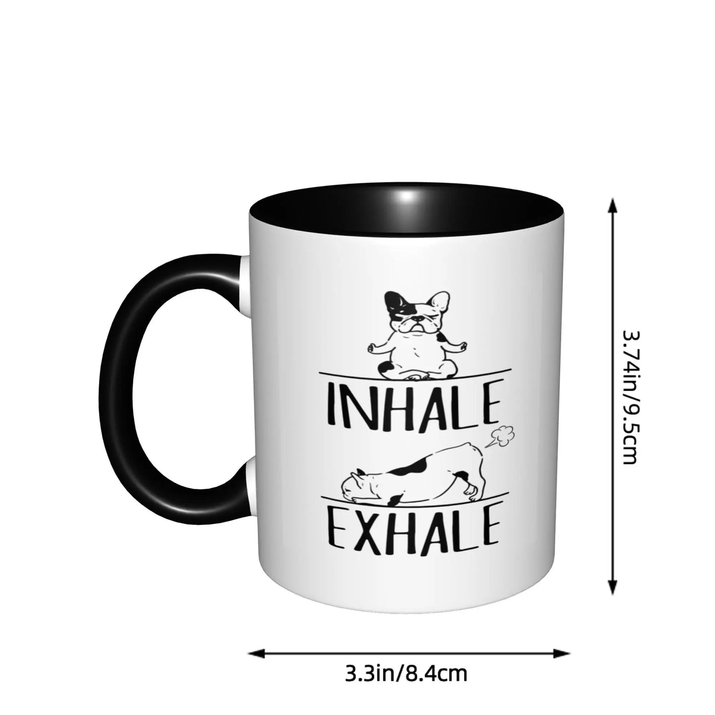 French Bulldog Frenchie Mom Dad Yoga Meditation Inhale ExHale Mugs With Black Handle Birthday Coffee Mugs Ceramic Tea Cups 11oz