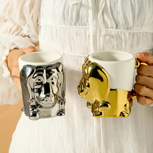 the PAWPLATED PUP MUG - 1pc Creative Stereo Dog Coffee Cup, Cartoon Animal Teacup, Gold Plated Silver Dog Ceramic Mug, Couple Gift, Oatmeal Mug, Home Decor