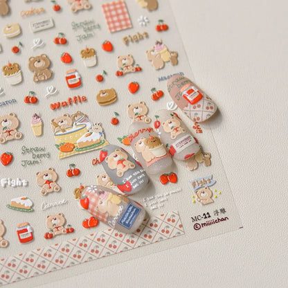 Graffiti Cat Claw Rabbit Bunny Bear Dog Flower Lovely Animal Fruit Dim Sum Candy Sunflower Adhesive 5D Nail Art Stickers Decal