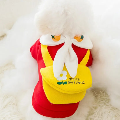 Autumn Winter Pet Dog Warm Clothes Fleece Dog Hoodies Coat with Messenger Bag Chihuahua French Bulldog Pullover Dog Girl Costume
